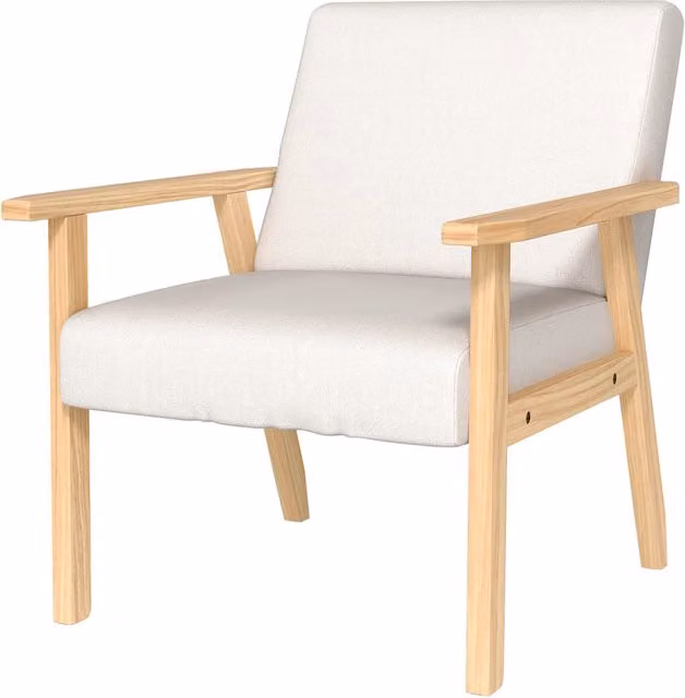 Poltrona con braccioli XYLO in tessuto effetto lino e telaio in legno massello di pino, colore crema, L: 64 cm, P: 70 cm, H: 72 cm