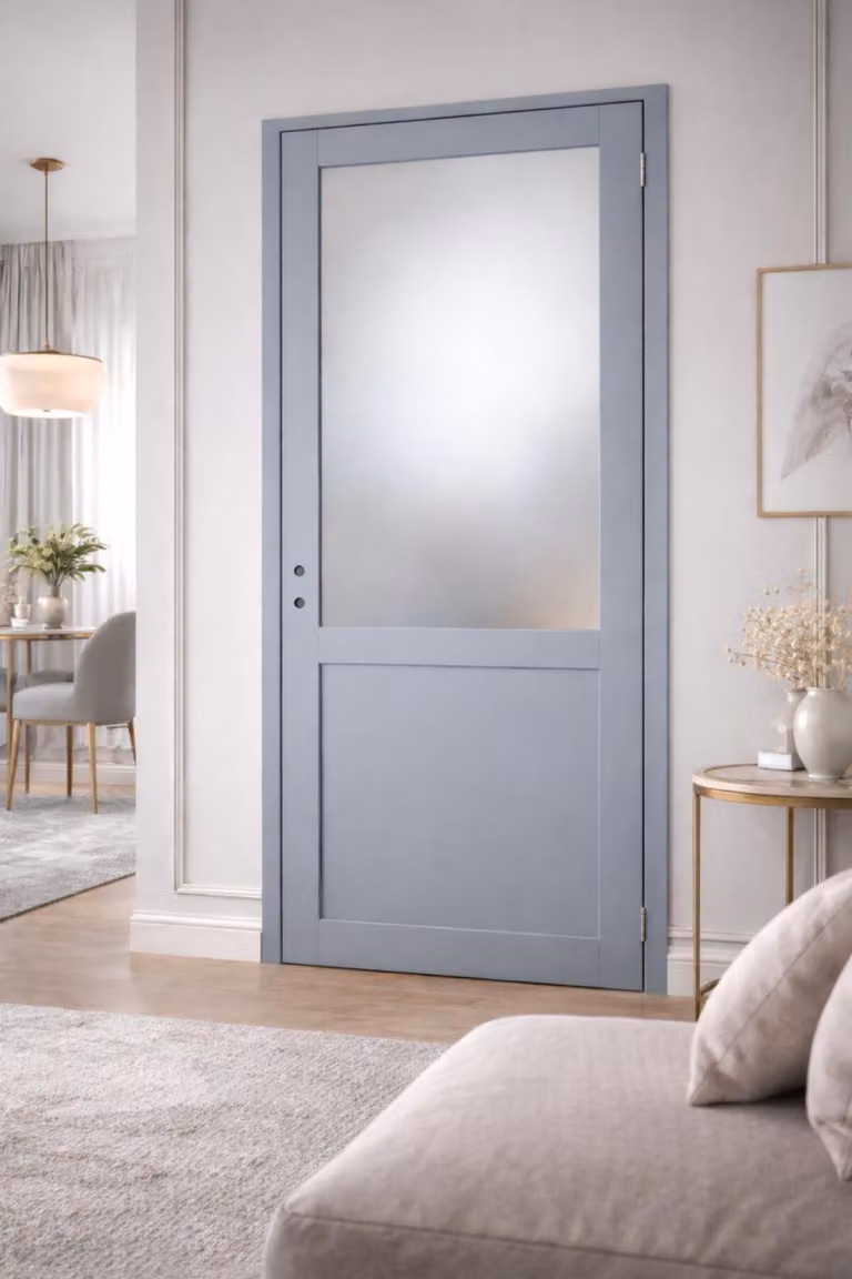 Bloc Porta Athena Grigio Chiaro Vetrata H204 x L73 cm Lato Tavola P.giusto GD MENUISERIES