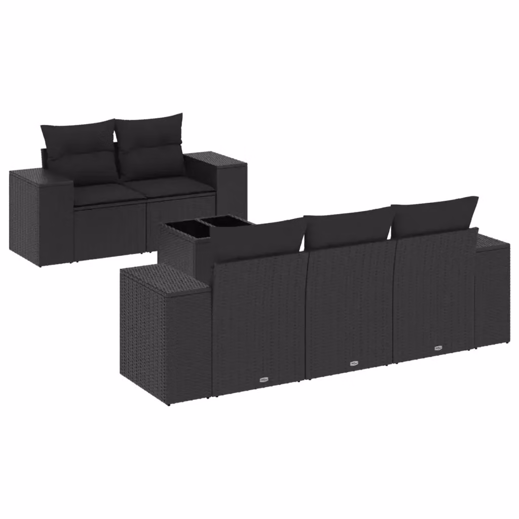 Set Divano da Giardino a L vidaXL 6 pz con Cuscini Nero in Polyrattan e Tavolino da Caffè – 2