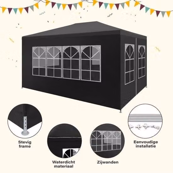 Tenda pieghevole per feste - Padiglione - 3x3 - Facile da montare - Impermeabile - Con pareti laterali - Resistente alle intemperie - Antracite
