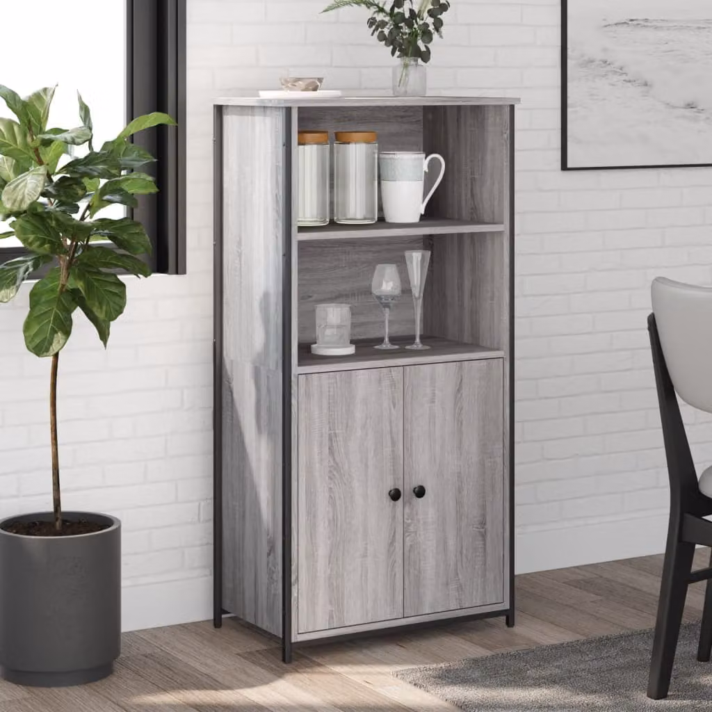 Credenza moderna vidaXL in legno multistrato e metallo, Grigio Sonoma, L: 121,5 cm, L/P: 62 x 36 cm