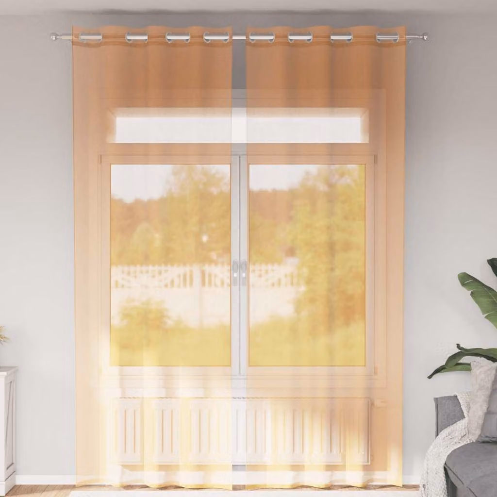 Set di 2 tende in voile semi-trasparenti vidaXL con occhielli, arancione, L: 140 cm, H: 300 cm