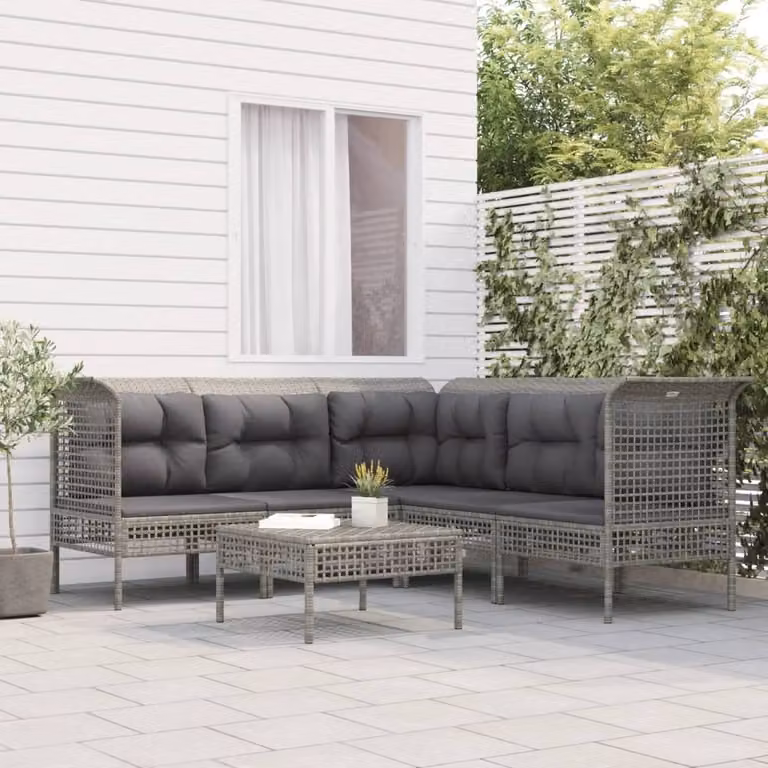 The Living Store Set da giardino da 6 pezzi con cuscini in poly rattan grigio