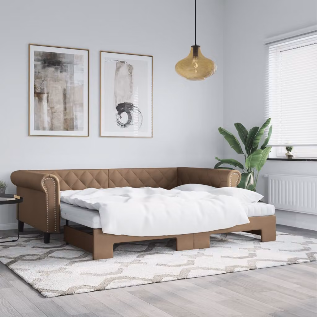 Divano Letto Estraibile vidaXL in Similpelle Colore Cappuccino con Materassi