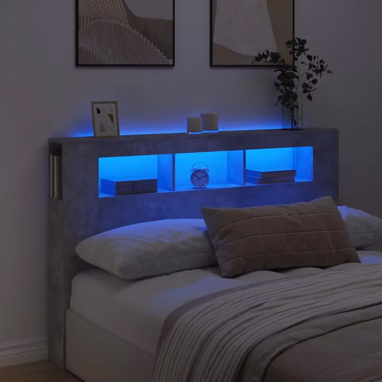 Testiera Letto con LED e Porte USB vidaXL in Legno Multistrato Grigio Cemento L 160 x P 18,5 x H 103,5 cm