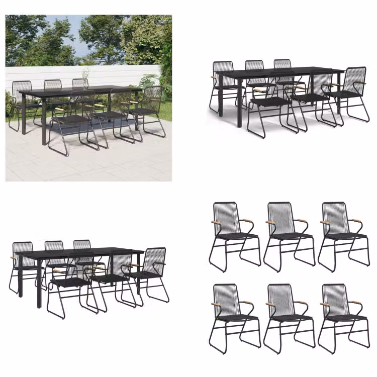 vidaXL Set da pranzo da giardino 7 pezzi in PVC rattan nero - Set da pranzo da giardino - Set da pranzo da giardino - Set da pranzo da terrazza