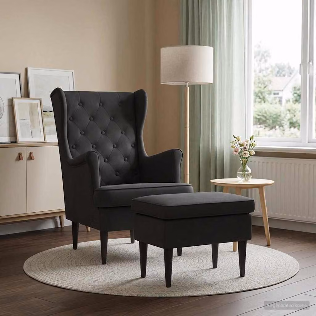 Set di Poltrona con Ottomano vidaXL in Velluto Nero per Soggiorno e Camera da Letto