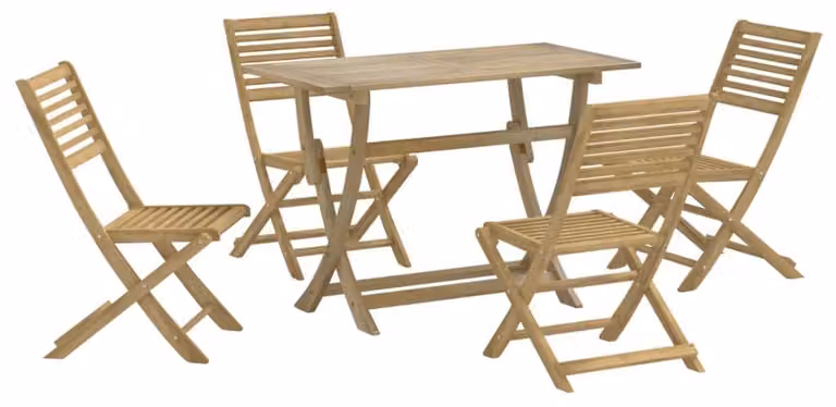 Set da pranzo in legno di acacia massello, composto da 5 pezzi, con tavolo pieghevole
