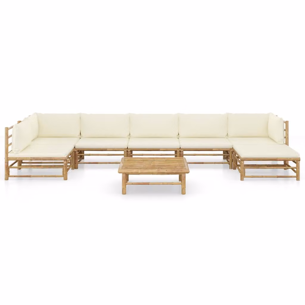 set di 8 pezzi per salotto da giardino con cuscini in bambù bianco crema