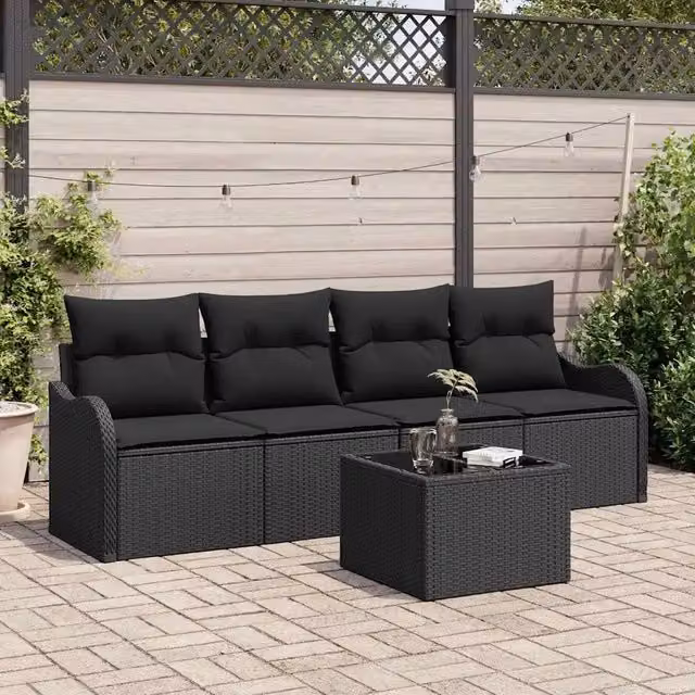 Set Divano da Giardino 5 pz 4-Numero di posti Nero polyrattan 3354242