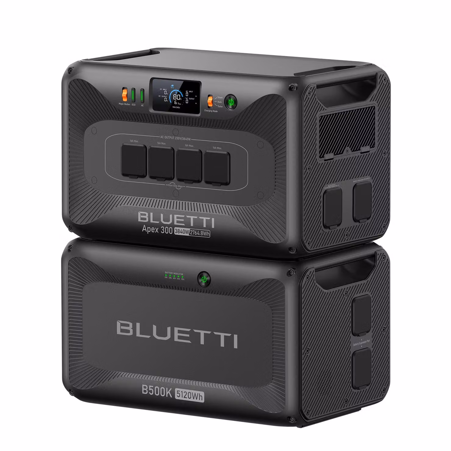 Generatore solare BLUETTI Apex 300 e B500K, batteria LFP da 2764,8 Wh con batteria di espansione da 5120 Wh per la casa, i camper e le emergenze