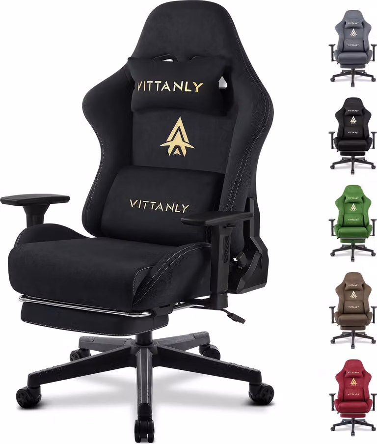 Sedia da gioco ergonomica, braccioli regolabili, schienale da 90° a 155°, nero