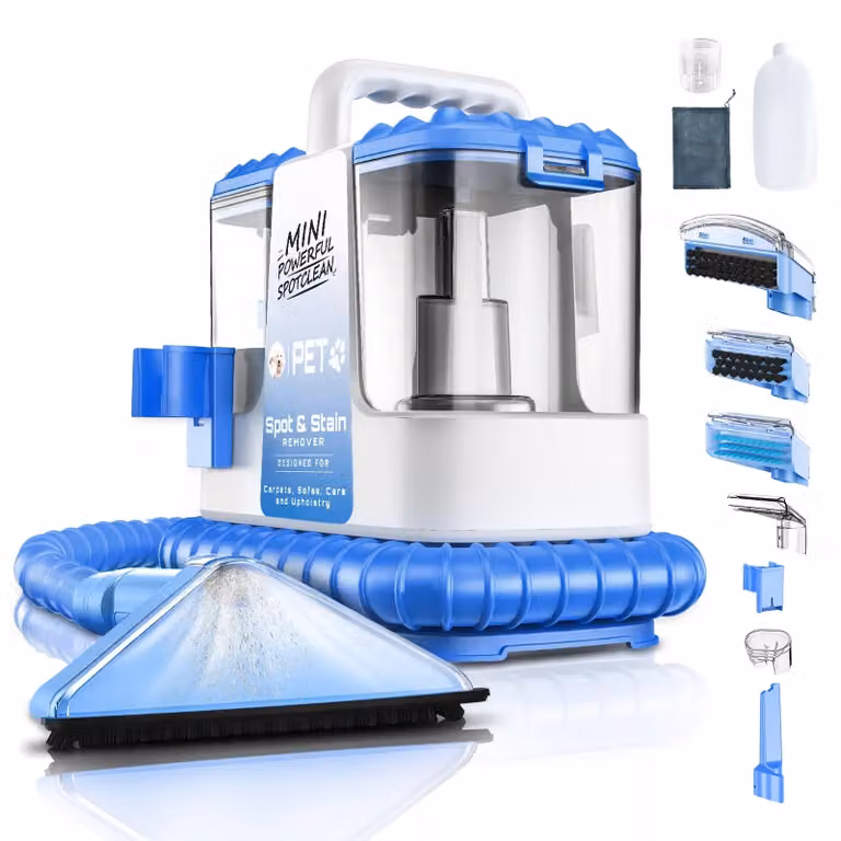 Aspirapolvere per tappeti e imbottiti - Pulitore portatile per macchie - Potenza di aspirazione di 32 kPa - 600 W - Pulizia a umido e a secco - 4-5 accessori - Colore: blu