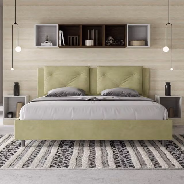 Letto matrimoniale king size Appia Ityhome con contenitore imbottito in microfibra colore tè verde L 210 x P 190 cm