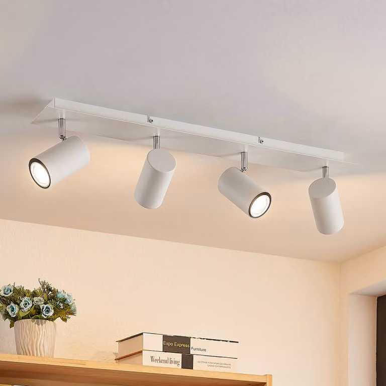 Faretto da soffitto Lindby Joffrey, 70 cm, bianco, a 4 luci, GU10 Joffrey Lindby, dimmerabile, Bianco / Opale, Soggiorno / Sala da pranzo, Metallo, Moderno, Faretto