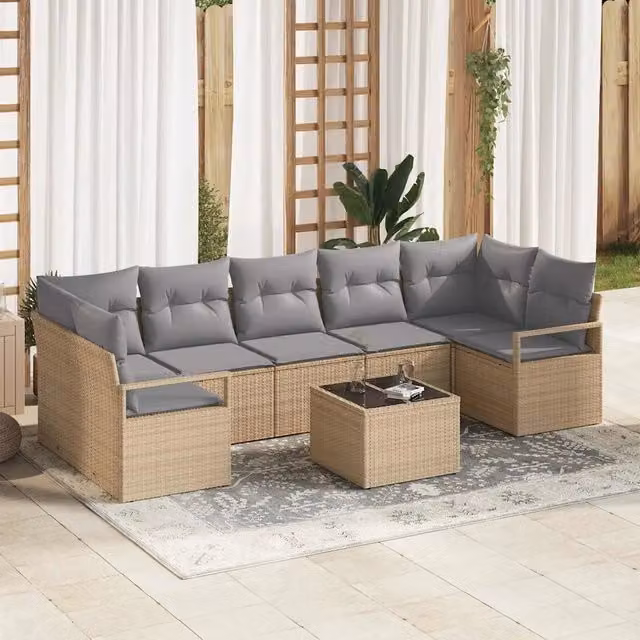 Set di divani 8 pz 7-Numero di posti Beige e grigio polyrattan 3346300