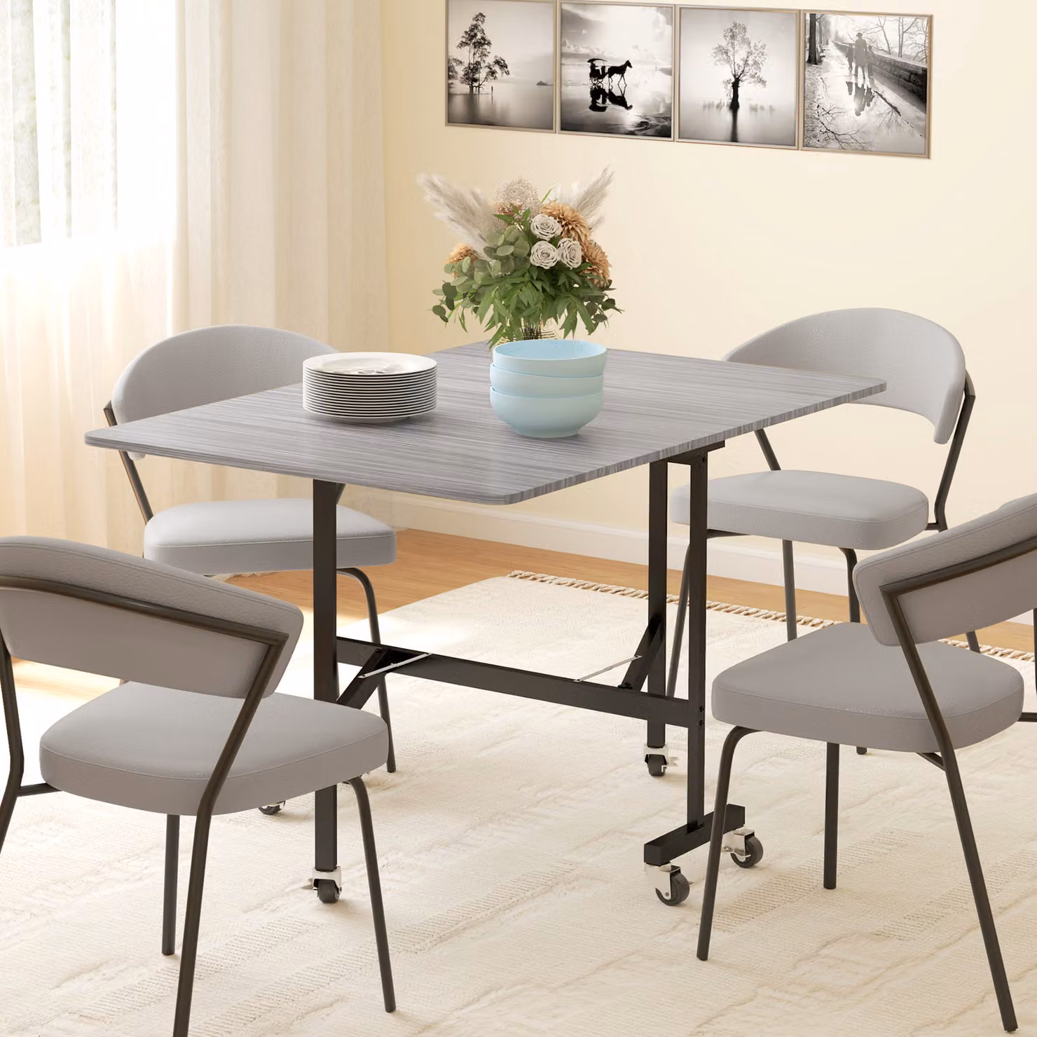 Tavolo da pranzo pieghevole HOMCOM grigio con 2 ribalte e ruote per 4-6 persone, larghezza: 120 cm – 2