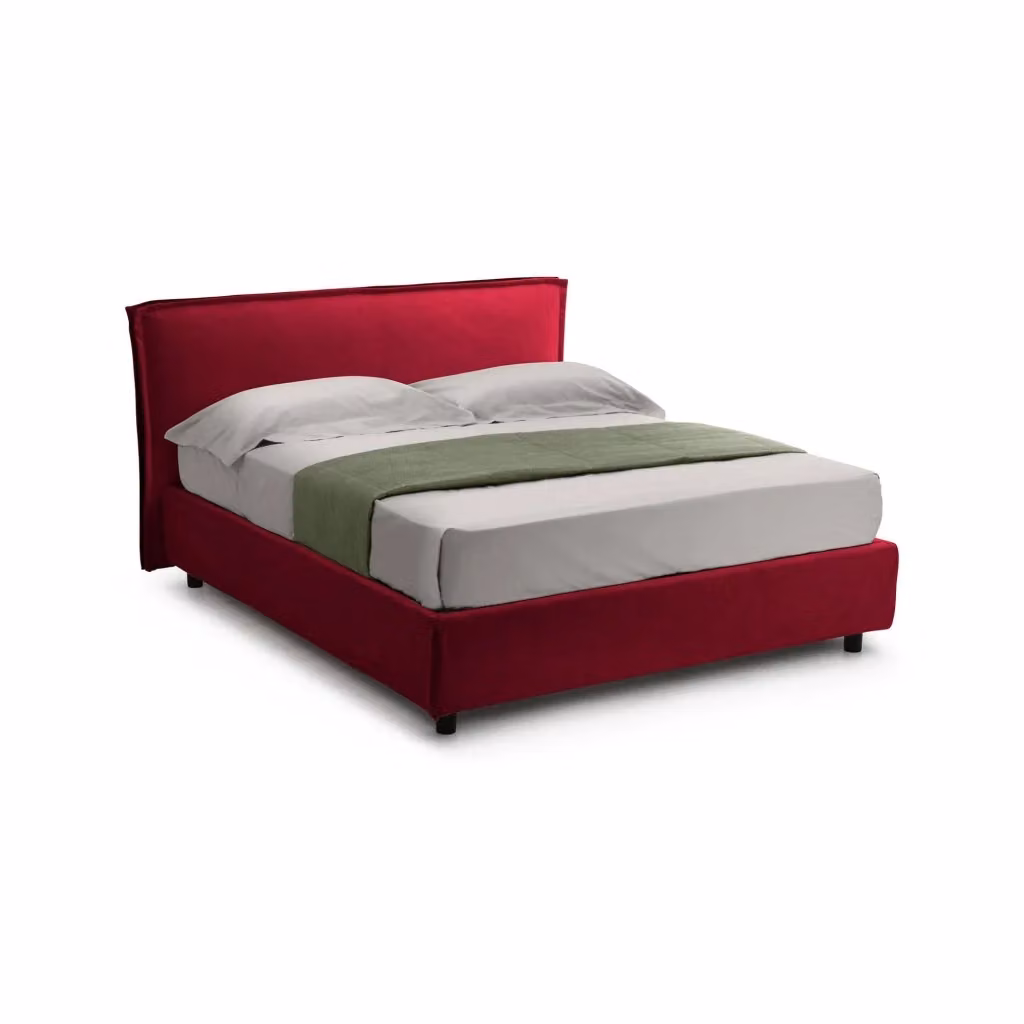 Letto Matrimoniale Brolo DMORA con Contenitore a Alzata, Rivestimento in Tessuto Sfoderabile, Rosso e Nero, L/P: 160 x 200 cm – 2