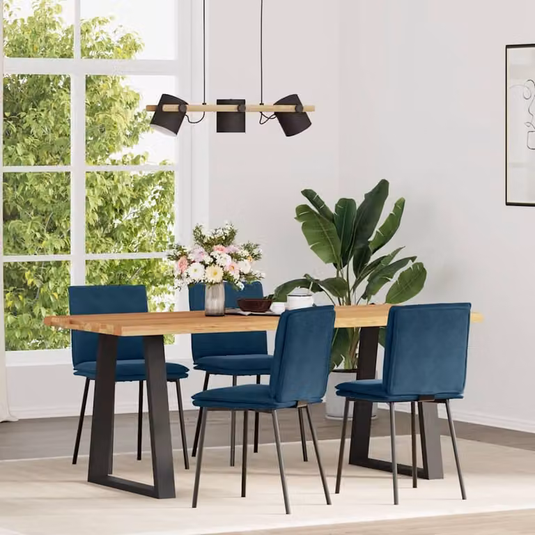 Set di 4 sedie da pranzo vidaXL in velluto blu con struttura in metallo e legno