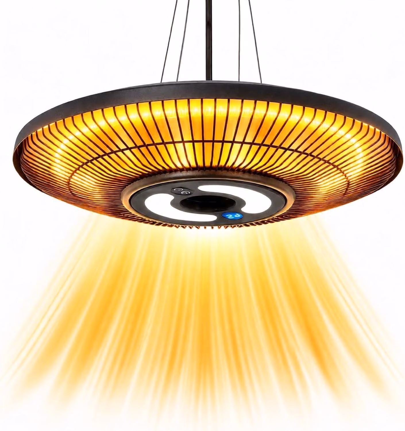 Riscaldatore a infrarossi 2in1 con luce, controllo touch, telecomando, 2000W, grado di protezione IP65, display digitale, timer 24 ore, diametro 42 cm. Ideale per terrazzi, giardini, sale da pranzo