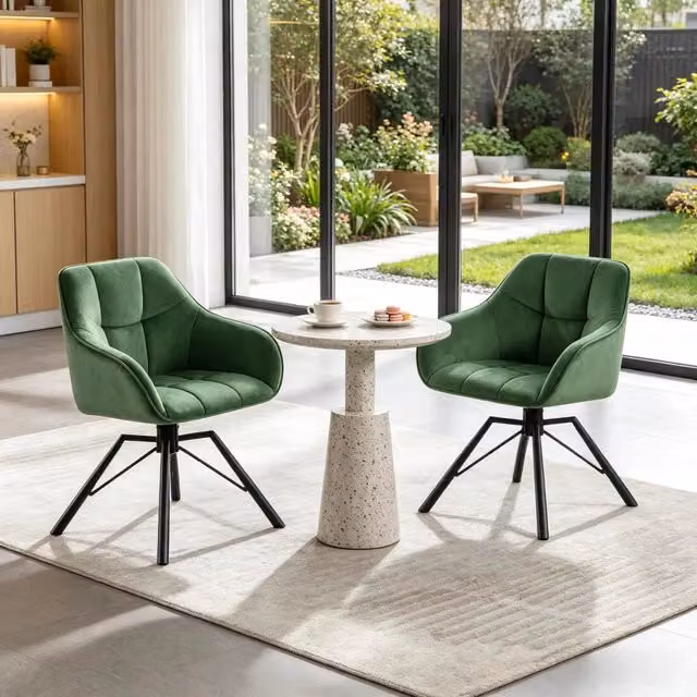 Set di 2 sedie da pranzo WISHDOR girevoli a 360 gradi in velluto verde con braccioli e struttura in metallo – 1