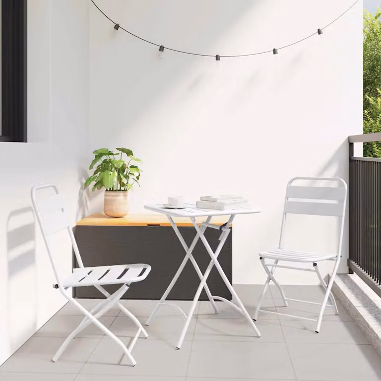 Set di 2 sedie pieghevoli da giardino vidaXL in metallo bianco con finitura laccata