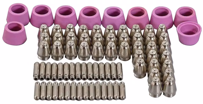 Accessori per taglierina al plasma - Set da 80 pezzi - 40 Ampere - Punte da 0,9 mm - Materiali: rame, Vetroceramica, ottone