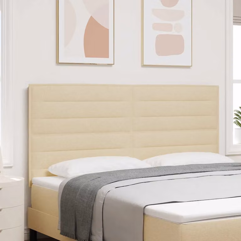 Testiera per letto vidaXL con illuminazione LED e porte USB, rivestimento in tessuto beige, larghezza: 180 cm