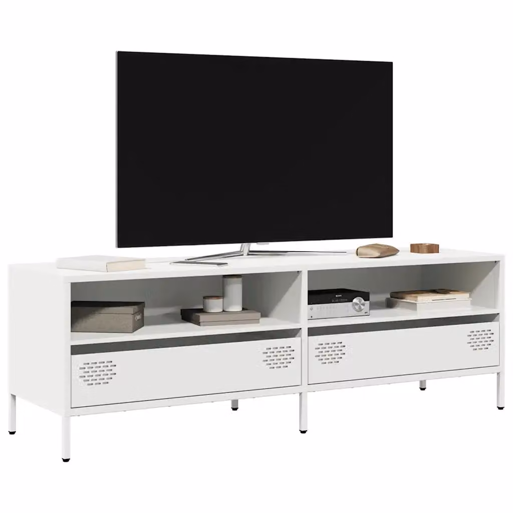 Mobile TV Bianco in Metallo con Stile Industrial L: 135 cm, P: 39 cm, H: 43,5 cm – 2