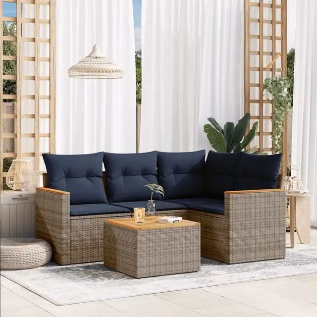 Set Divani da Giardino 5 pz con Cuscini Grigio in Polyrattan 3225942