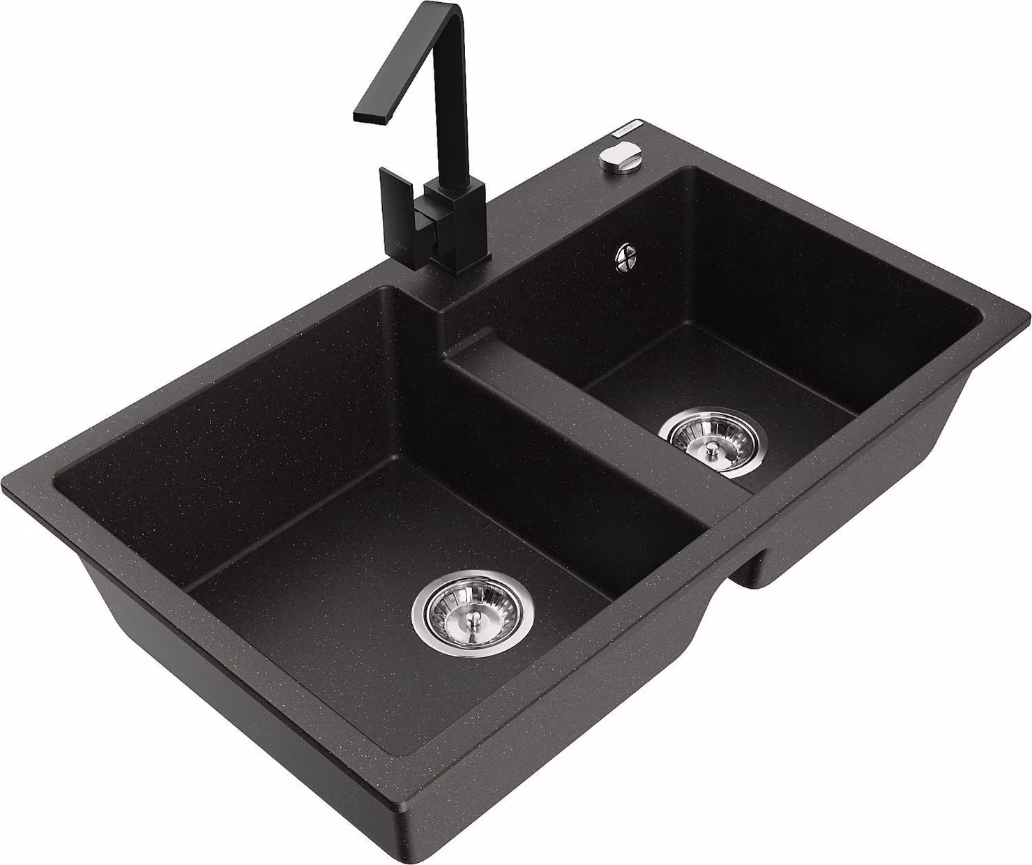 Mexen Tomas lavello in granito a 2 vasche con miscelatore da cucina Rita, nero/oro metallizzato - 6516-75-670300-70