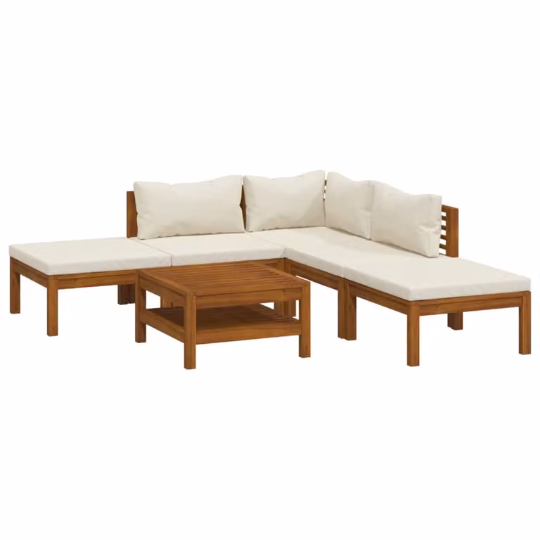 Set Divani da Giardino 6 pz con Cuscini Crema in Legno Acacia