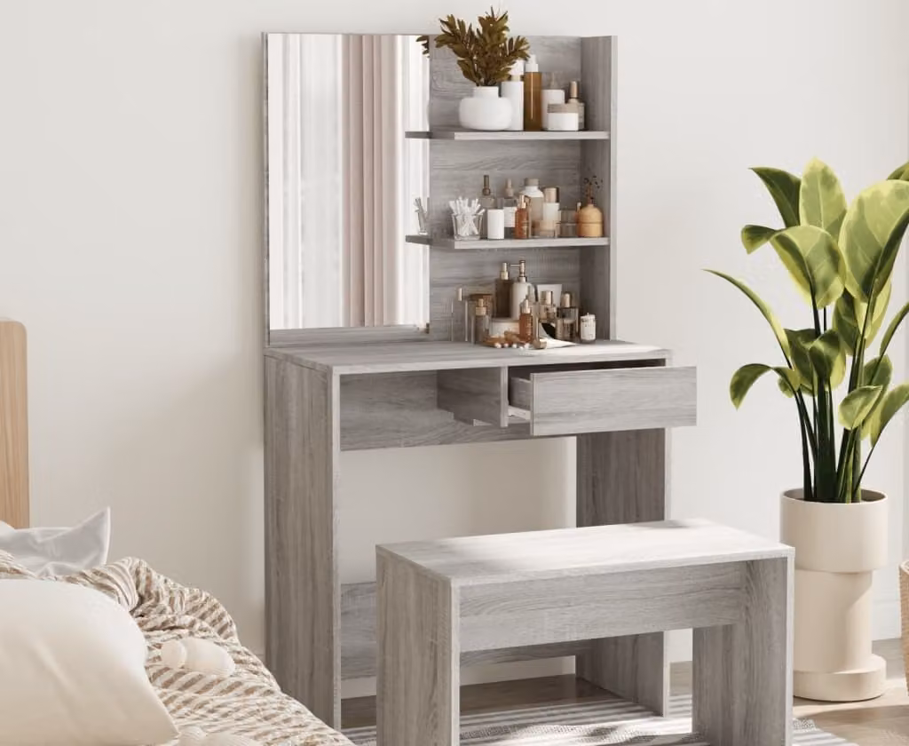 The Living Store Comò con specchio Grey Sonoma 74,5x40x141 cm