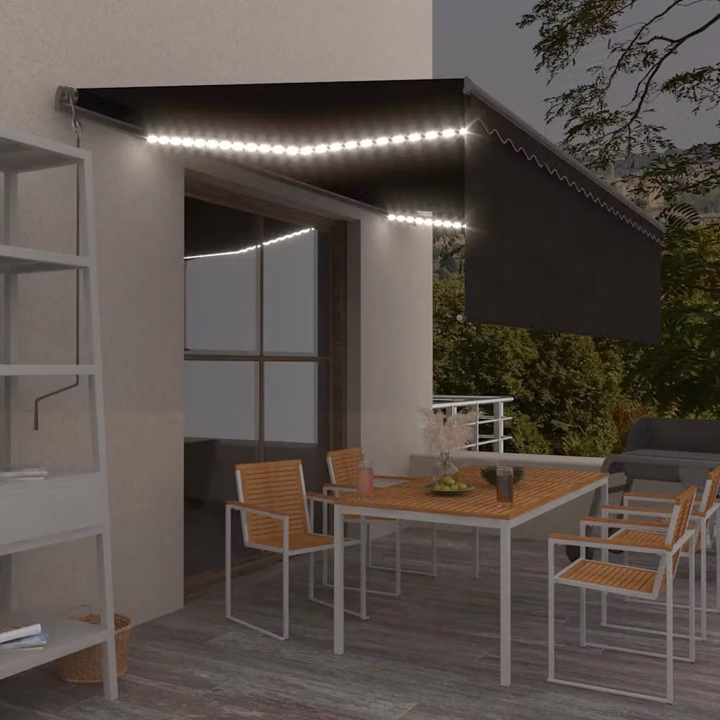 vidaXL Tenda Automatica con Parasole, Sensore Vento, LED e Telecomando, Colore Antracite, L 500 x P 300 cm