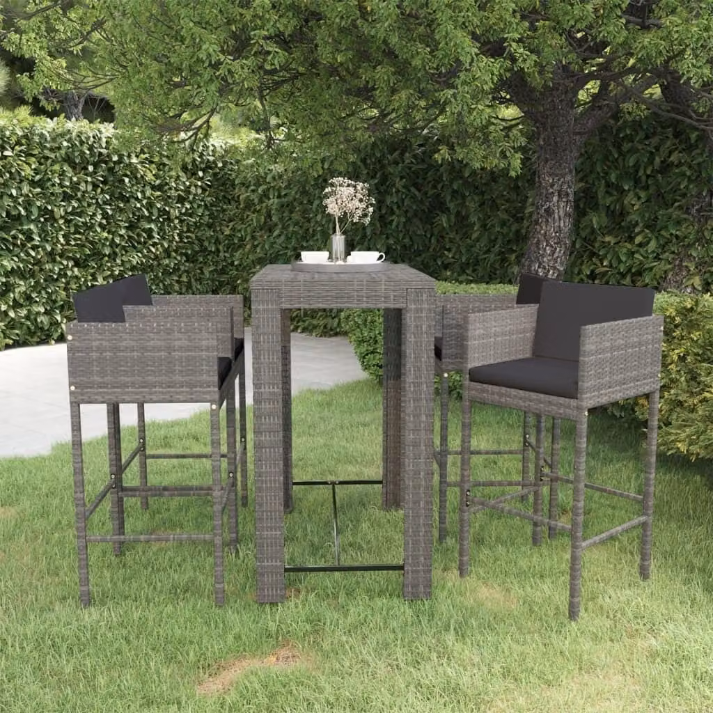 Maison Exclusive - Set da bar da giardino 5 pezzi con cuscini in polyrattan grigio