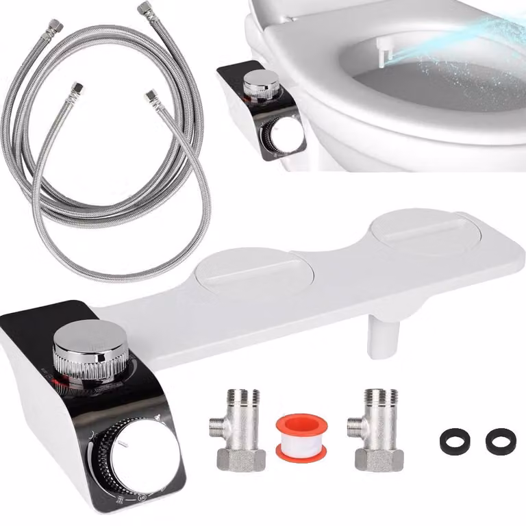 Copertura per bidet, realizzata in plastica resistente, dimensioni 15,7 x 14,2 x 3,5 pollici, compatibile con la maggior parte dei water standard, con getto verticale, pressione dell'acqua regolabile