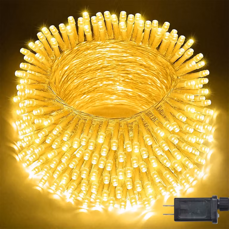 Catena luminosa a LED, 20 metri, 200 LED bianco caldo, 8 modalità, grado di protezione IP67