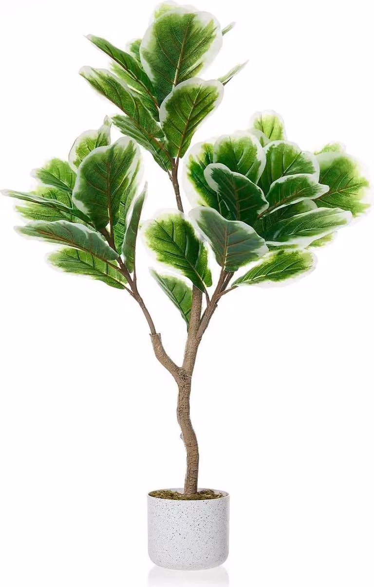 Fico artificiale Ficus lyrata - Albero bonsai - PE - 3XL - Coprivaso bianco latte - Per esterni - Verde