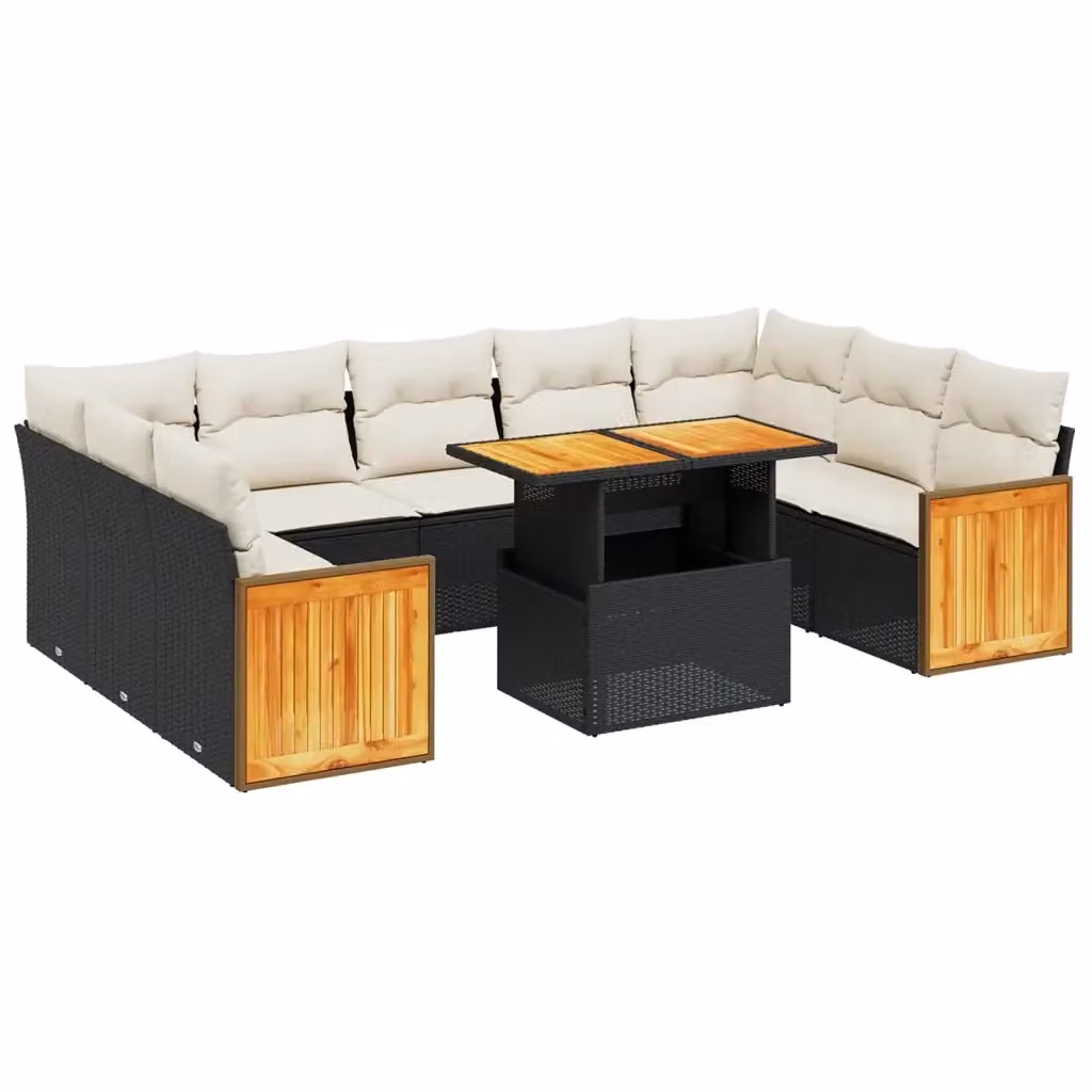 Set di divani da giardino vidaXL in polyrattan nero con cuscini e tavolino da esterno a forma di U – 2