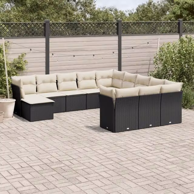 Set di Divani da Giardino VIDAXL in Polyrattan Nero con Cuscini, Design Moderno a L per 12 Persone – 1