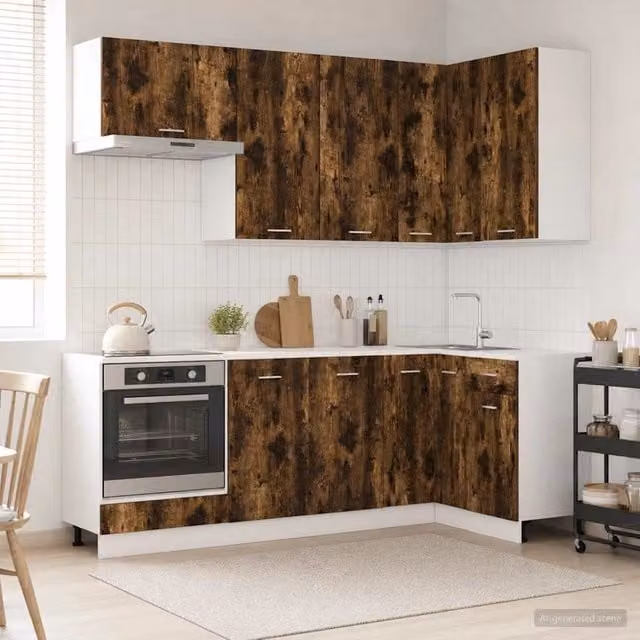 Unità Cucina Moderna vidaXL LYON 8 Pezzi in Rovere Fumo e MDF Marrone