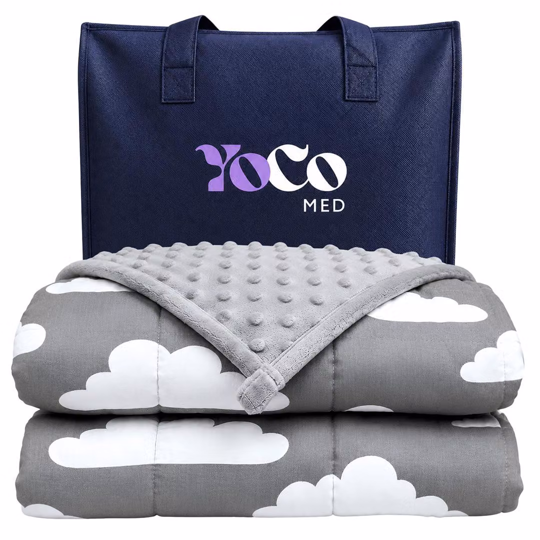 YoCo Med Coperta ponderata per bambini 120 × 90 cm 2,4 kg – Nuvole Grigie