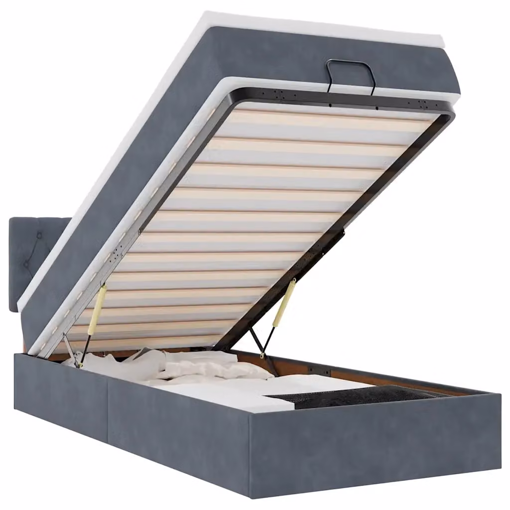 Letto con contenitore a sollevamento vidaXL in velluto con materasso, illuminazione sottostante e porta USB, L/P/H: 190 x 90 x 88 cm, Grigio e Bianco – 2