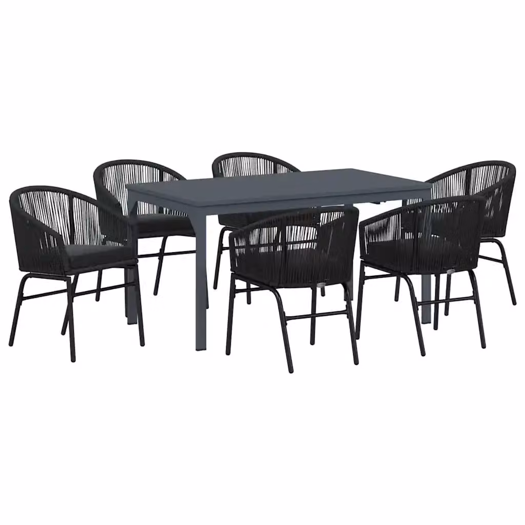 Set da pranzo per giardino e terrazza vidaXL in polyrattan nero, 7 pezzi – 2