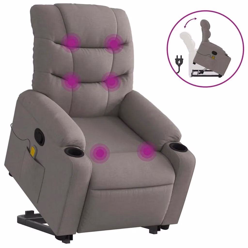 Poltrona Alzapersona Reclinabile con Massaggio vidaXL in Tessuto Beige e Grigio per Senior – 2