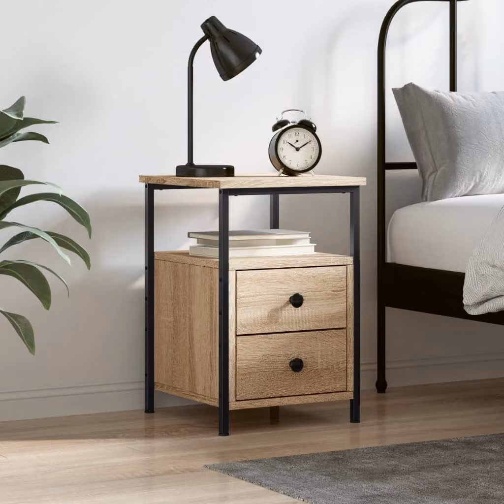 Comodino vidaXL in Rovere Sonoma e Legno Multistrato, Colore Marrone e Beige, L 34 cm x P 35,5 cm x H 50 cm