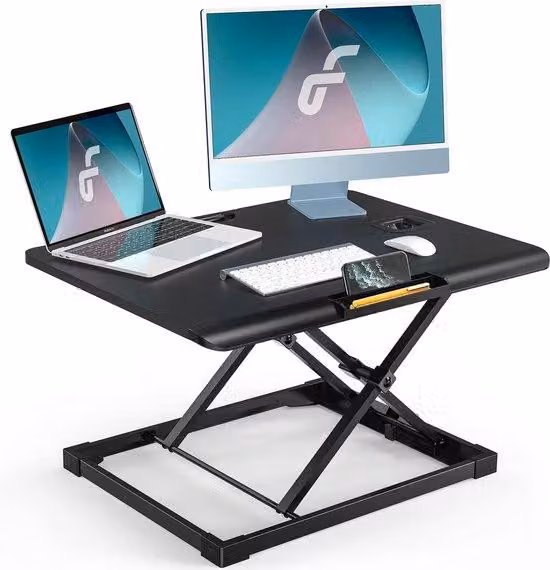 Piano da scrivania ergonomico e altamente regolabile per postazione di lavoro al computer con supporto per telefono, 65x50 cm, portatile per l'ufficio domestico, nero