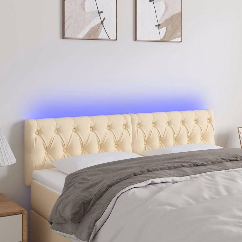 Testiera per letto con illuminazione LED e porta USB vidaXL in tessuto beige L: 144 cm, P: 7 cm, H: 78-88 cm