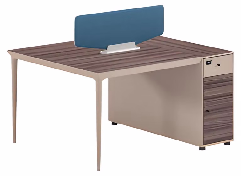 Bürotisch Trennwand Design Holzoptik Braun Beige Mit Schubladen Schloss Blau