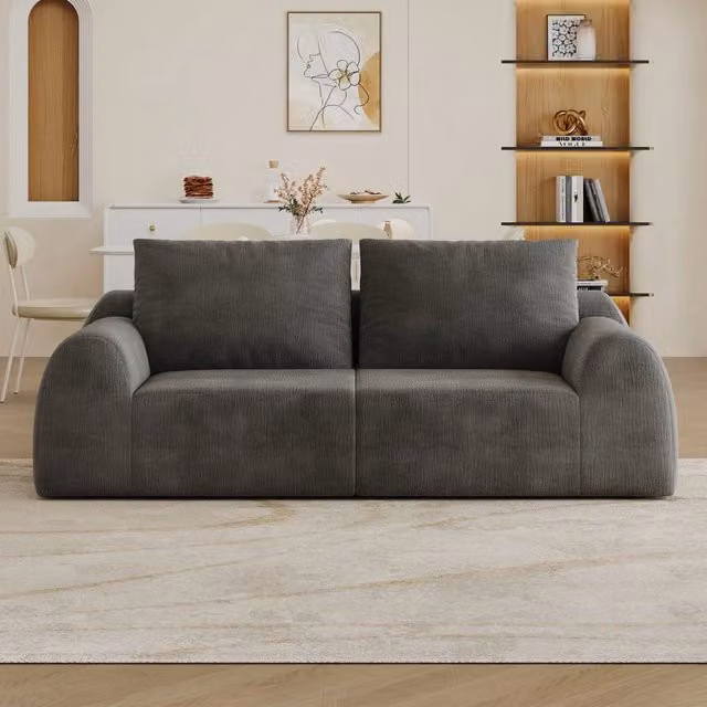 Divano a due posti, imbottito in schiuma, senza struttura, pronto all’uso, grigio scuro